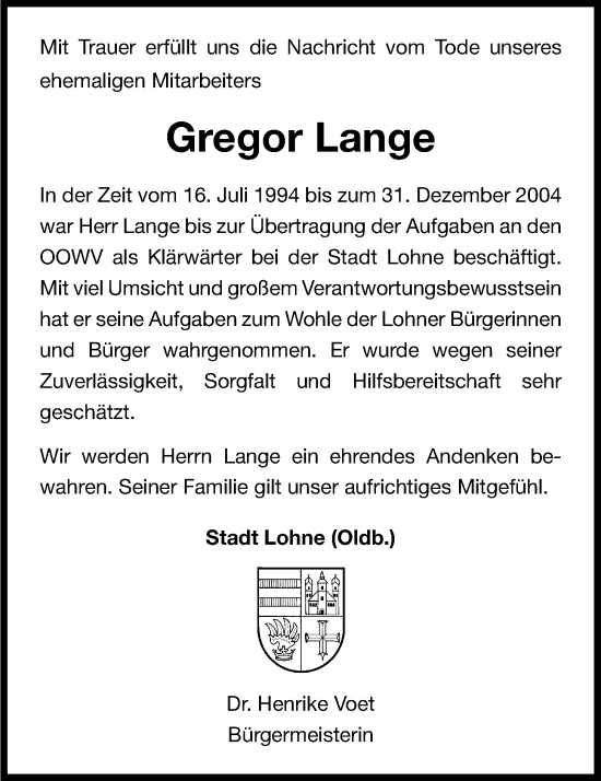 Anzeige von Gregor Lange von OM-Medien