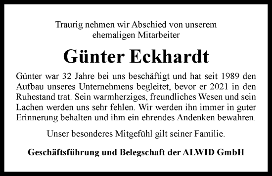 Anzeige von Günter Eckhardt von OM-Medien