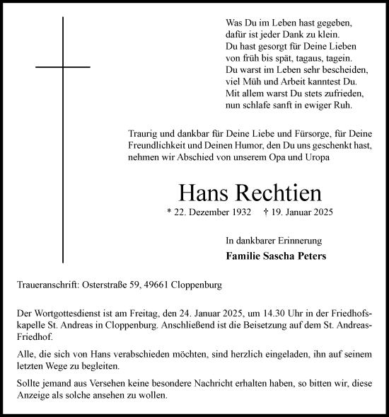 Anzeige von Hans Rechtien von OM-Medien