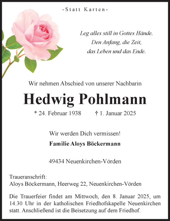 Anzeige von Hedwig Pohlmann von OM-Medien