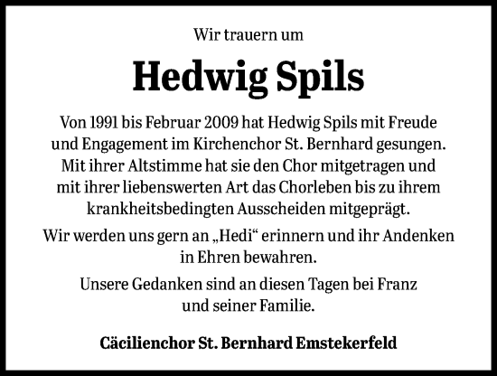 Anzeige von Hedwig Spils von OM-Medien
