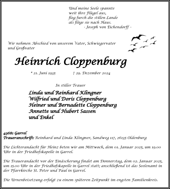 Anzeige von Heinrich Cloppenburg von OM-Medien