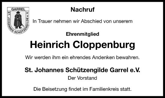 Anzeige von Heinrich Cloppenburg von OM-Medien