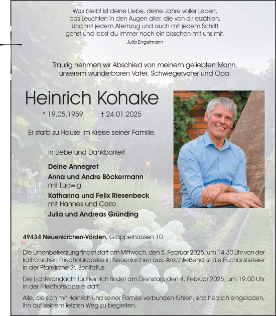 Anzeige von Heinrich Kohake von OM-Medien