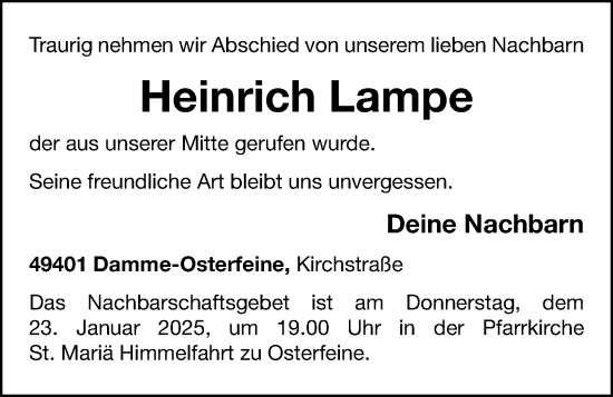 Anzeige von Heinrich Lampe von OM-Medien