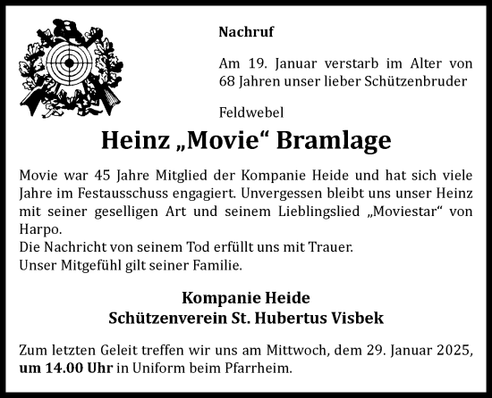 Anzeige von Heinz Bramlage von OM-Medien