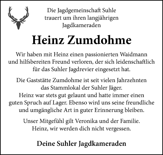 Anzeige von Heinz Zumdohme von OM-Medien