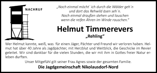 Anzeige von Helmut Timmerevers von OM-Medien