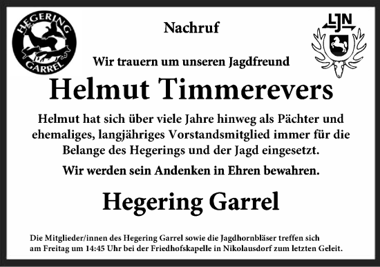 Anzeige von Helmut Timmerevers von OM-Medien