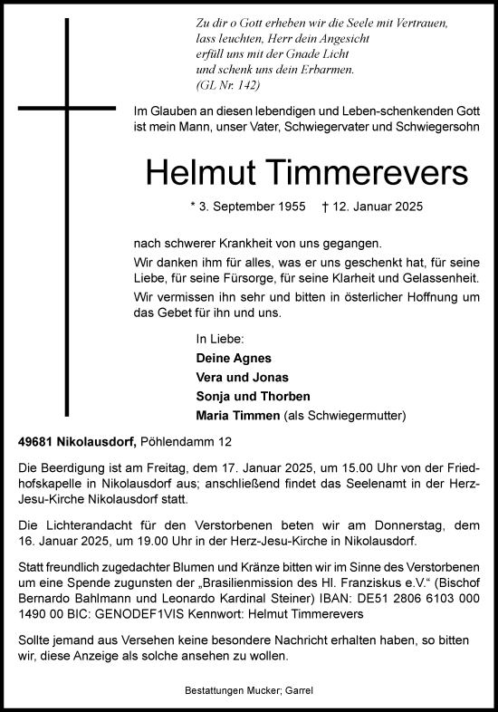 Anzeige von Helmut Timmerevers von OM-Medien