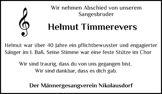 Anzeige von Helmut Timmerevers von OM-Medien