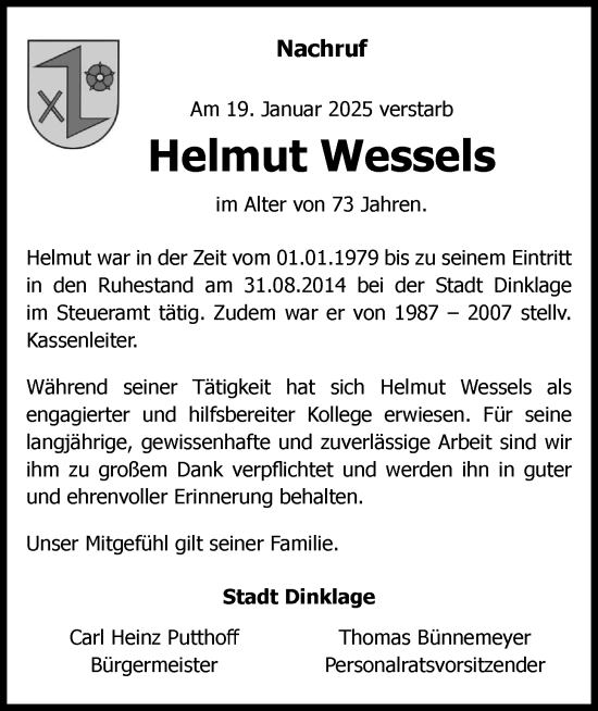 Anzeige von Helmut Wessels von OM-Medien