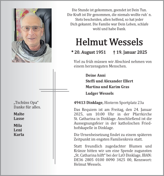 Anzeige von Helmut Wessels von OM-Medien