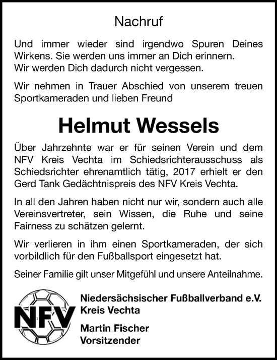 Anzeige von Helmut Wessels von OM-Medien