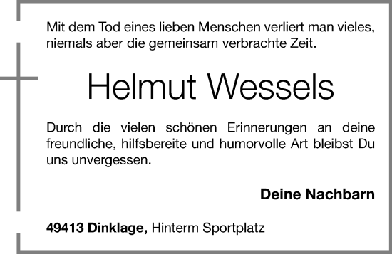 Anzeige von Helmut Wessels von OM-Medien