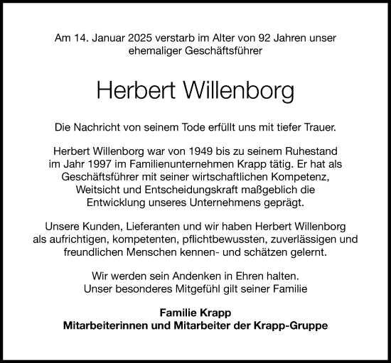 Anzeige von Herbert Willenborg von OM-Medien