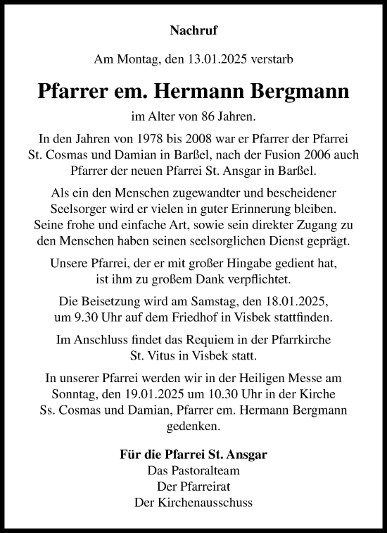 Anzeige von Hermann Bergmann von OM-Medien