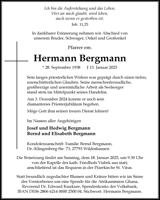 Anzeige von Hermann Bergmann von OM-Medien