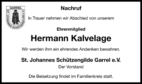 Anzeige von Hermann Kalvelage von OM-Medien