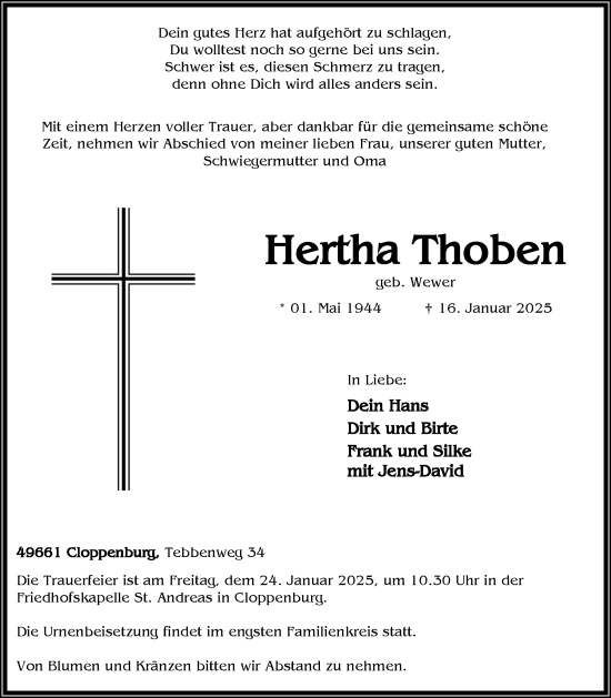 Anzeige von Hertha Thoben von OM-Medien
