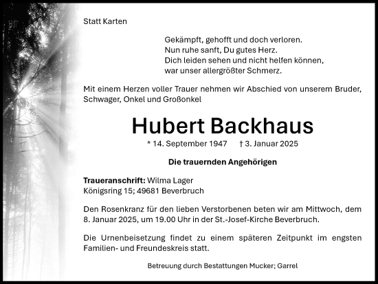 Anzeige von Hubert Backhaus von OM-Medien