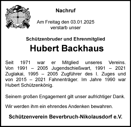 Anzeige von Hubert Backhaus von OM-Medien