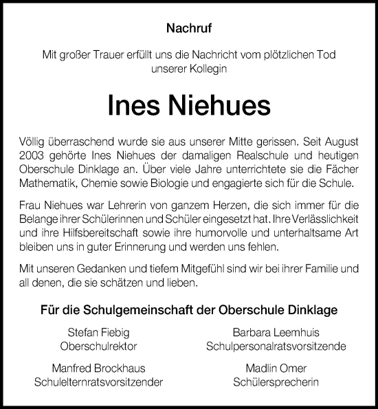 Anzeige von Ines Niehues von OM-Medien