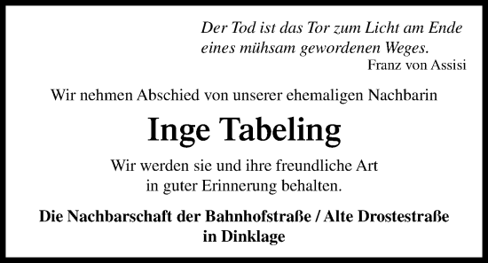 Anzeige von Inge Tabeling von OM-Medien