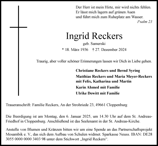 Anzeige von Ingrid Reckers von OM-Medien