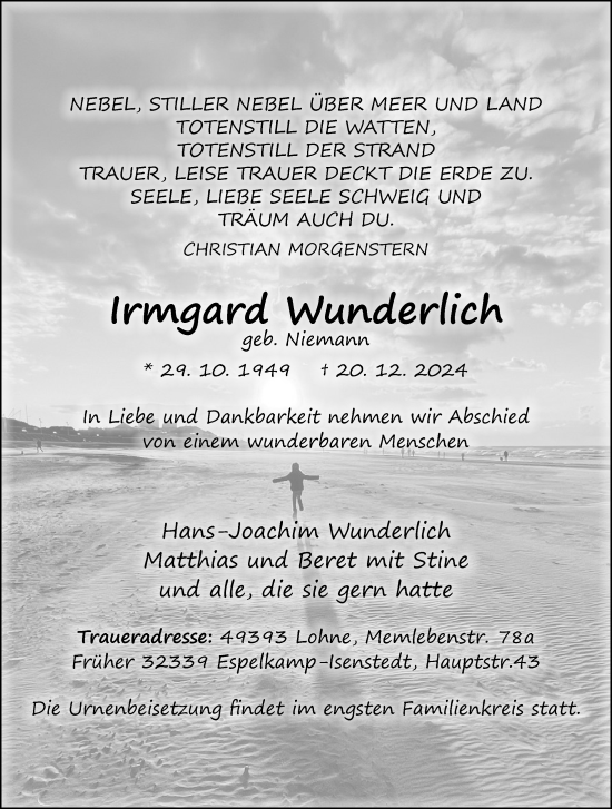 Anzeige von Irmgard Wunderlich von OM-Medien