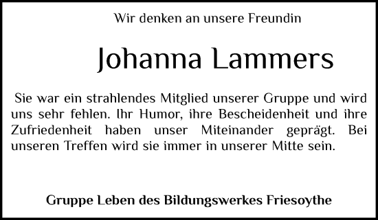 Anzeige von Johanna Lammers von OM-Medien