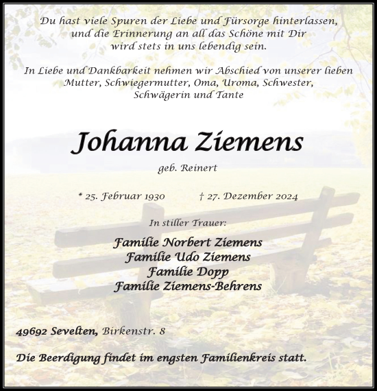 Anzeige von Johanna Ziemens von OM-Medien