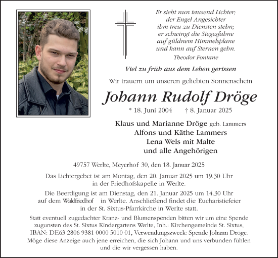 Anzeige von Johann Rudolf Dröge von OM-Medien