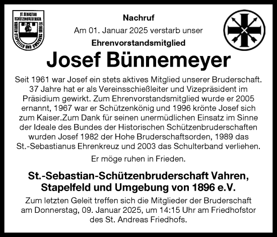 Anzeige von Josef Bünnemeyer von OM-Medien