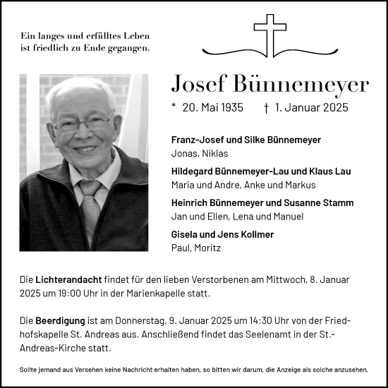 Anzeige von Josef Bünnemeyer von OM-Medien