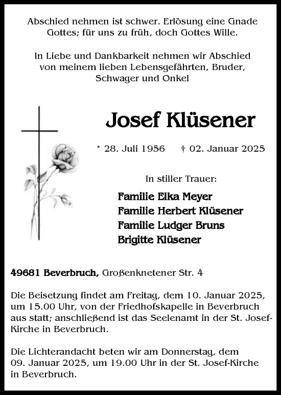 Anzeige von Josef Klüsener von OM-Medien