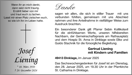 Anzeige von Josef Liening von OM-Medien