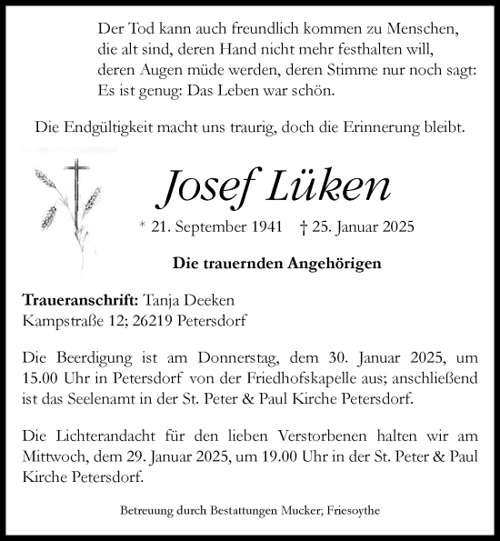 Anzeige von Josef Lüken von OM-Medien