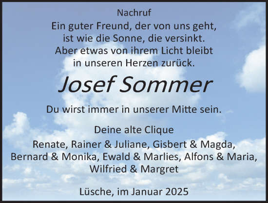 Anzeige von Josef Sommer von OM-Medien