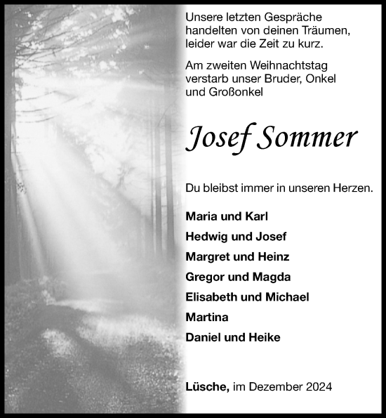 Anzeige von Josef Sommer von OM-Medien