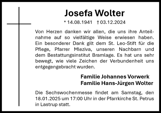 Anzeige von Josefa Wolter von OM-Medien