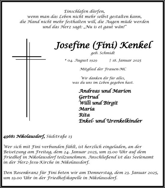 Anzeige von Josefine Kenkel von OM-Medien
