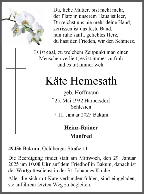 Anzeige von Käte Hemesath von OM-Medien