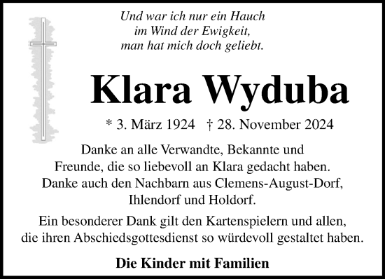 Anzeige von Klara Wyduba von OM-Medien