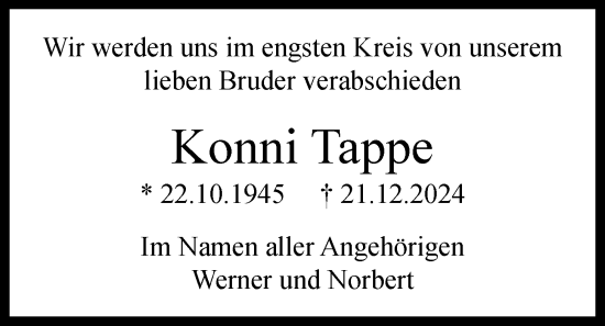 Anzeige von Konni Tappe von OM-Medien