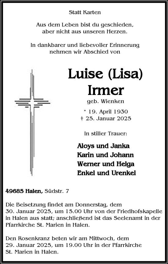 Anzeige von Luise Irmer von OM-Medien