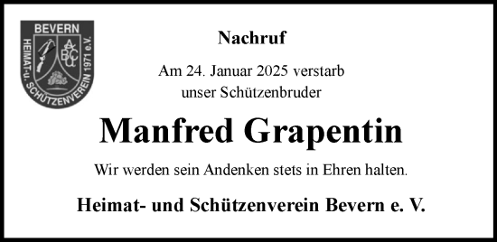 Anzeige von Manfred Grapentin von OM-Medien