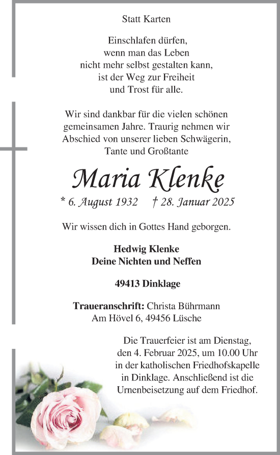Anzeige von Maria Klenke von OM-Medien