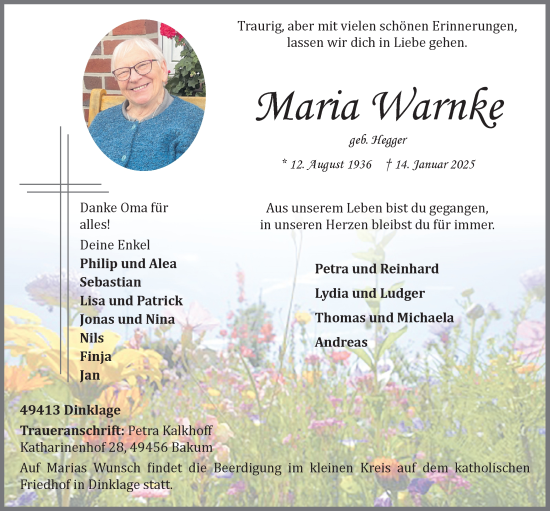 Anzeige von Maria Warnke von OM-Medien