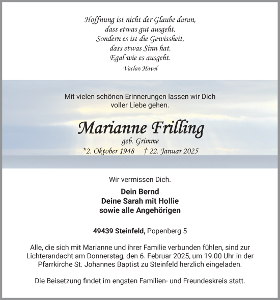 Anzeige von Marianne Frilling von OM-Medien